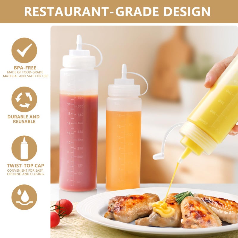 Belinlen 8 Pack 12 oz Plastic Squeeze Squirt Condiment Bottles with Cap Lids - Perfect for Condiments, Oil, Icing, Liquidsâ€“Set of 8 with extra 1 Silicone Funnel, 8 Chalk Labels and 1 Pen - Image 3